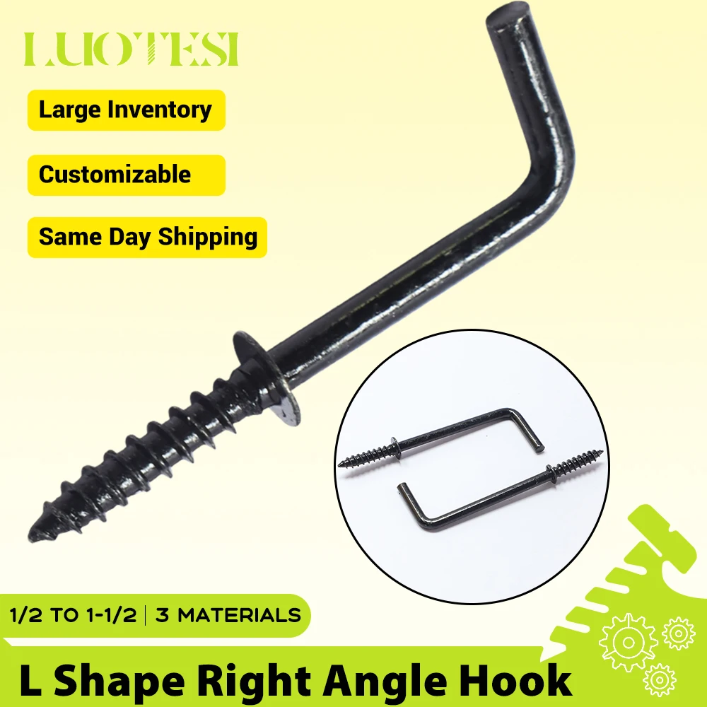 L-Shaped Right-Angle Hook with Washer Copper Plated/Black Zinc Plated/Black Nickely Plated 1/2~2 Inch 7-Shaped Screw for Hanging