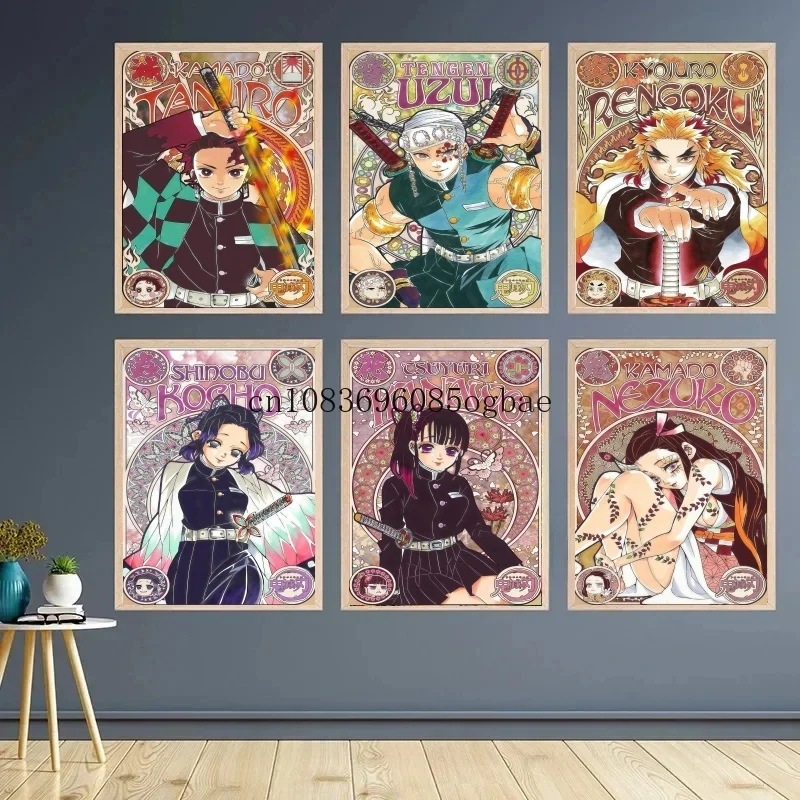 

Япония Классический Винтаж Аниме Фильм Крафт Бумага Плакаты Убийца Демонов Эстетическая Картина на Холсте Комната Домашний Декор Настенная Картина