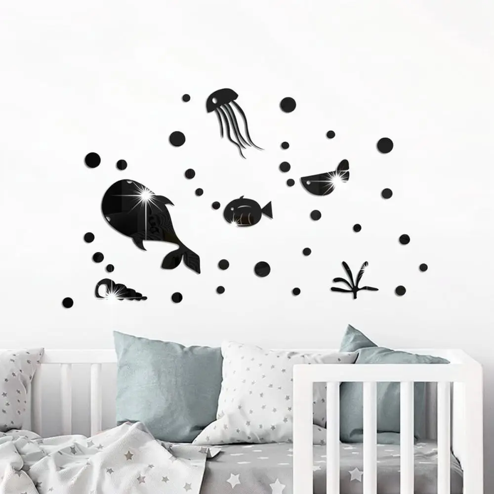 Creative Ocean Fish Acrylic Mirror Decal Modern Wall Sticker Self Adhesive Mural For Bedroom Living Room Backdrops