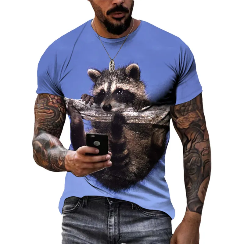 New 3D Cute Funny Raccoon graphic t shirts Summer Fashion Men Casual Round Neck Tees 3D Animal Pattern Printed Short Sleeve Tops