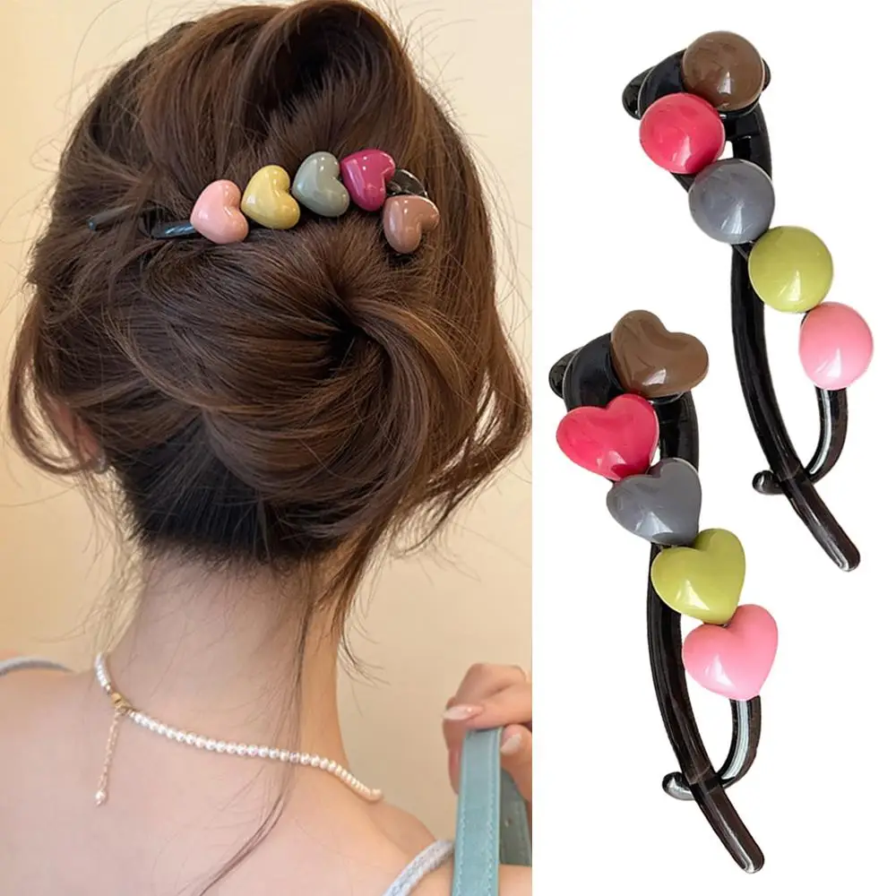 

Rainbow Beads Twist Hair Clips Love Heart Beaded Ponytail Clip Hair Accessories Head Hairpin Shark Clip Summer Headwear Sweet