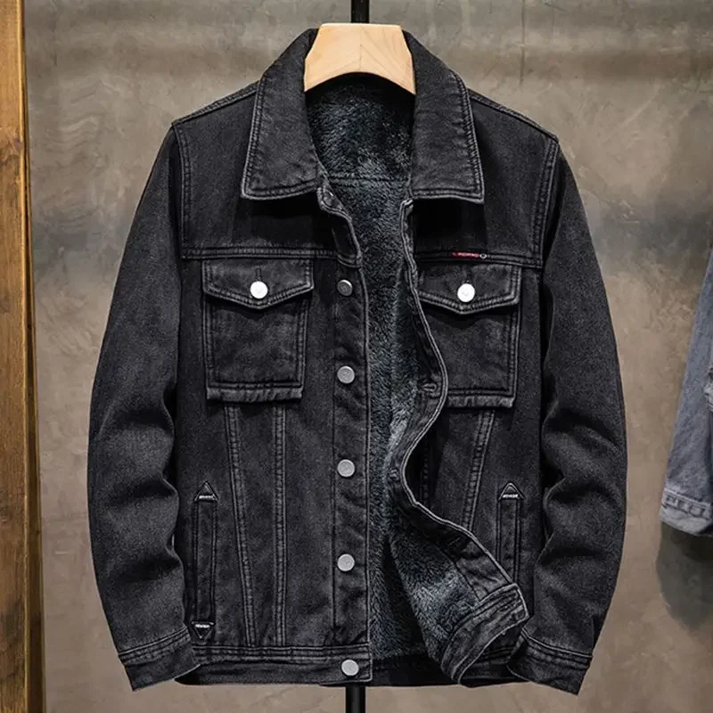 GELITAYIN Male Jean Coats Oversize Warm Black Padded Men's Denim Jacket Outwear Japanese Retro Vintage Casual Y2k High Quality L