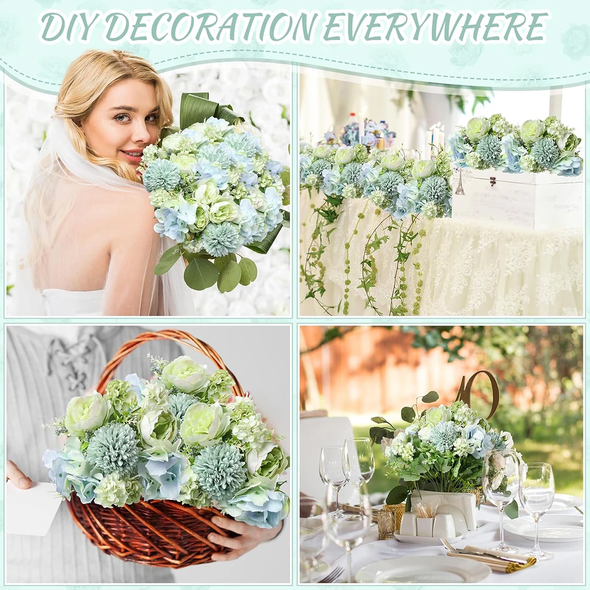 4 Stück Künstliche Blumen Seidenhortensien Festival Heimdekoration Garten Hochzeit Kranz Bouquet Tischzubehör Künstliche Pfingstrosen – Detail 6