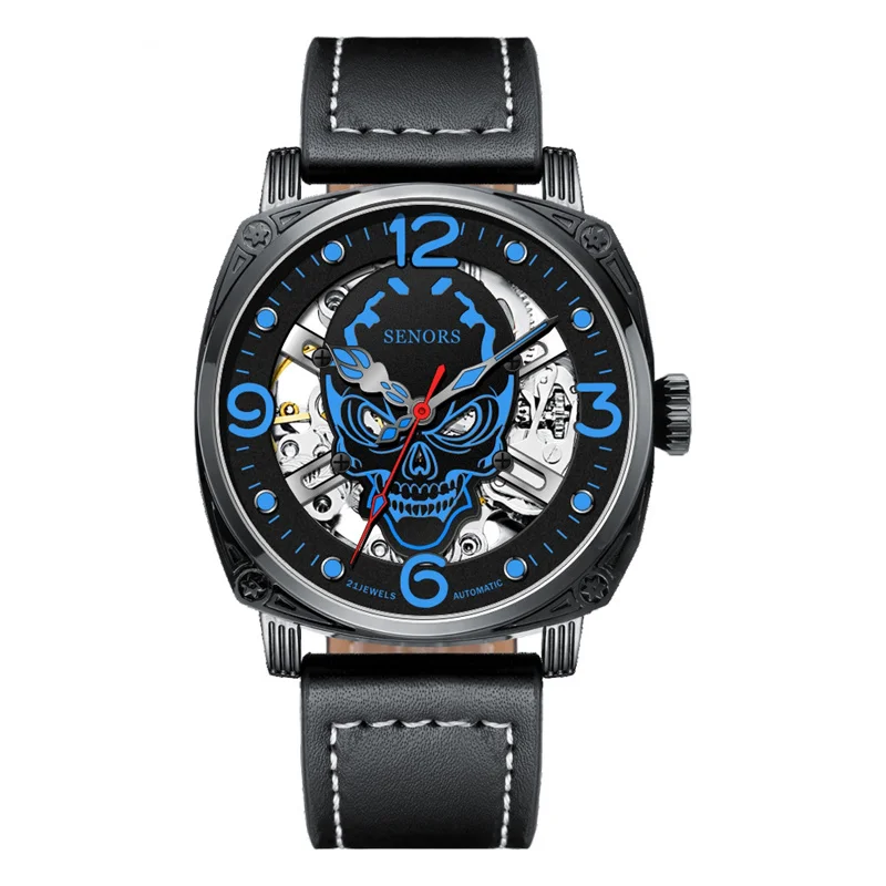 Luminous Skull Men Watch Top Brand Luxury Military Automatic Mechanical Male Clock Sport Waterproof Leather Wristwatch Relogio