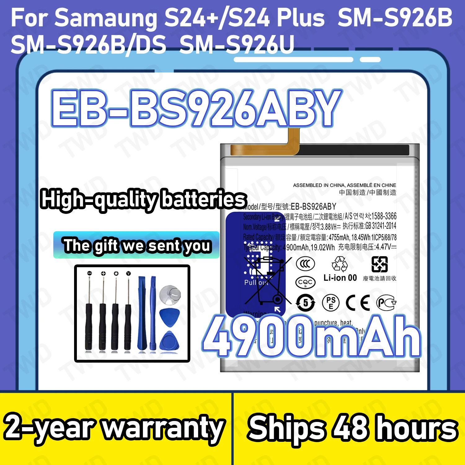 EB-BS926ABY 4900mAh Large capacity Battery For Samaung Galaxy S24+/S24 Plus Batteries New High Quanlity+Free Tools