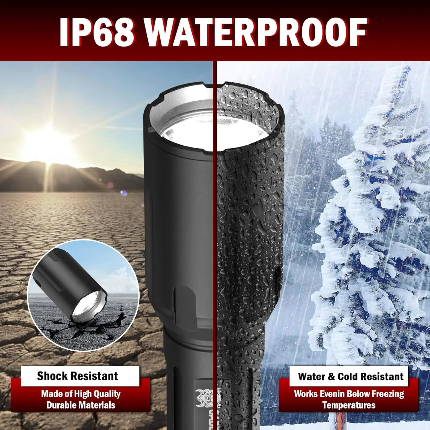 Taktische Taschenlampe mit 2200 Lumen und Holster – wasserdichte Polizei-Arbeitsleuchte für Strafverfolgung und den Außenbereich