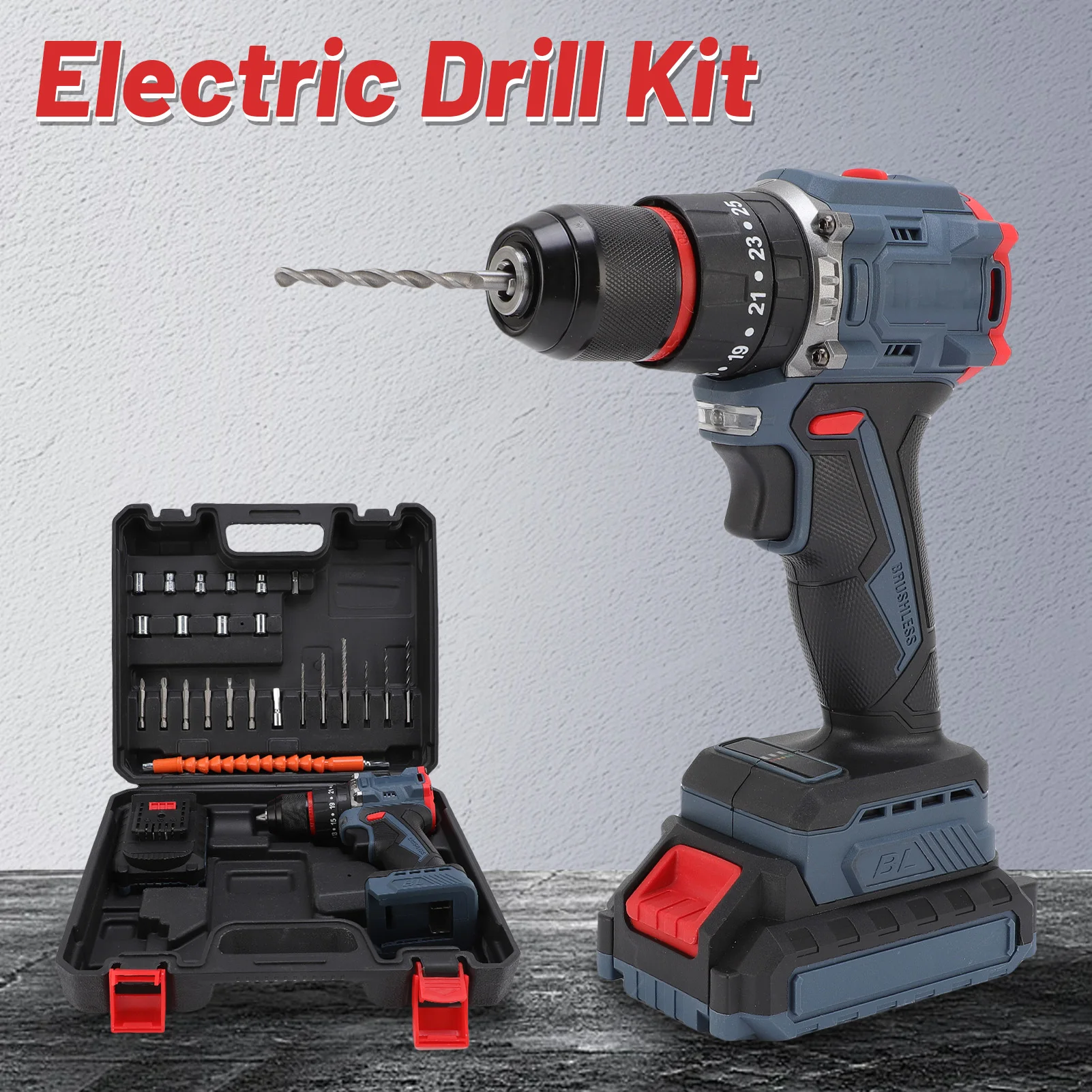 

25Nm 1500RPM Cordless Drill Kit Rechargeable LCD Display Power Drill with 20 Accessories CW/CCW Hammer Drill for Home