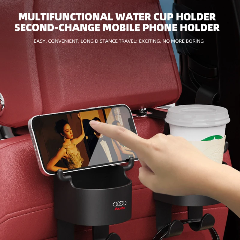 Car Logo Seat Back Storage Organizer Water Cup Holder Hook For Audi A1 A3 A4 A5 A6 A7 A8 Q2 Q3 Q5 Q7 TT S line S3 S4 S5 S6 R8 RS