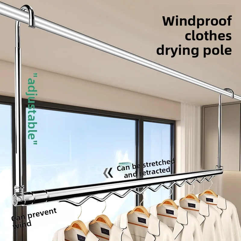 Tendedero Retráctil de Acero Inoxidable para Balcón, Tipo Colgante, Barra Única, con Red Antirrobo, para Uso Doméstico