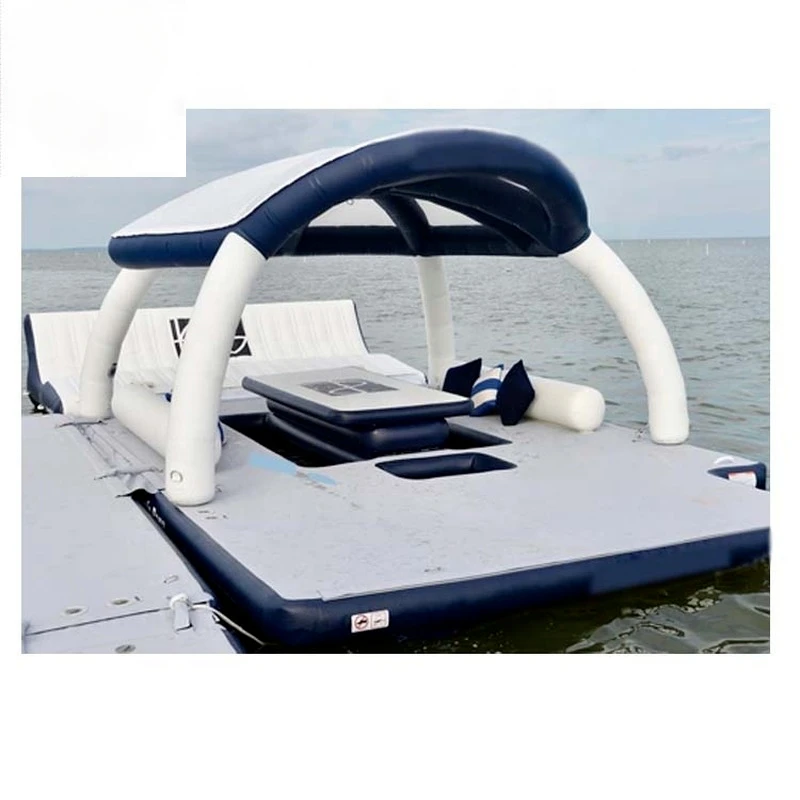 

Leisure Time Inflatable Water Floating Mat With Roof Tent Yacht Swimming pool Tent Inflatable Floats Island Tent