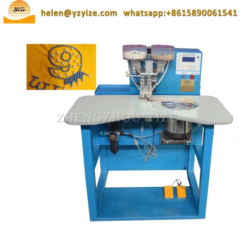 Automatic garment pearl setting machine Duct beading fixing stringing machine price for fabrics