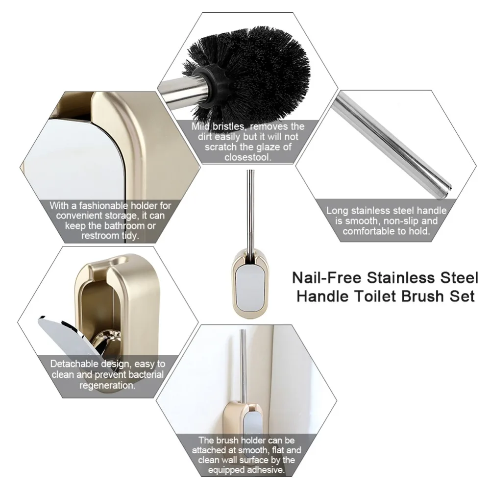 ABS Stainless Steel Toilet Brush Set Gold Silver Rose Gold Electroplated Finish Toilet Brush Easy Clean Wall Mounted