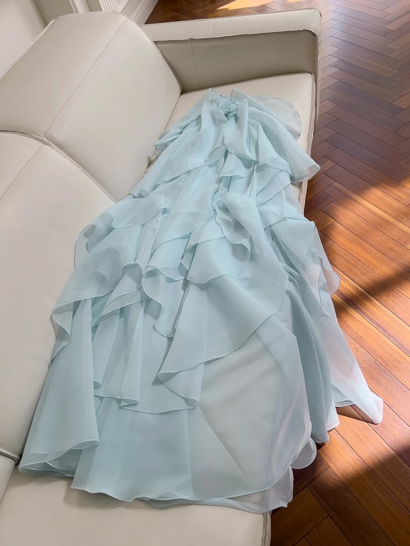 

Blue ter Ne Gown with Lace Trim Faionable Bal Design Summer Vaion Dr High Waist A-Line Skirt for Women