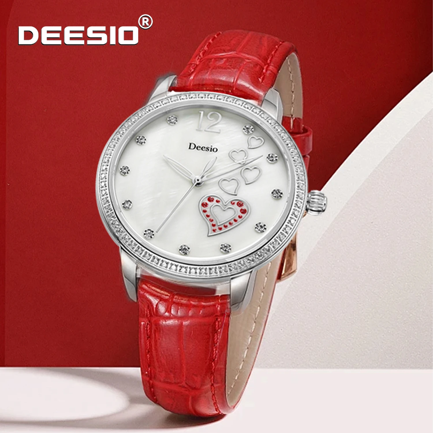 

Deesio Ladies Quartz Analog Watch Heart Shape Dial Crystal Markers Stainless Steel Bracelet Japanese Movement Fashion Women Gift