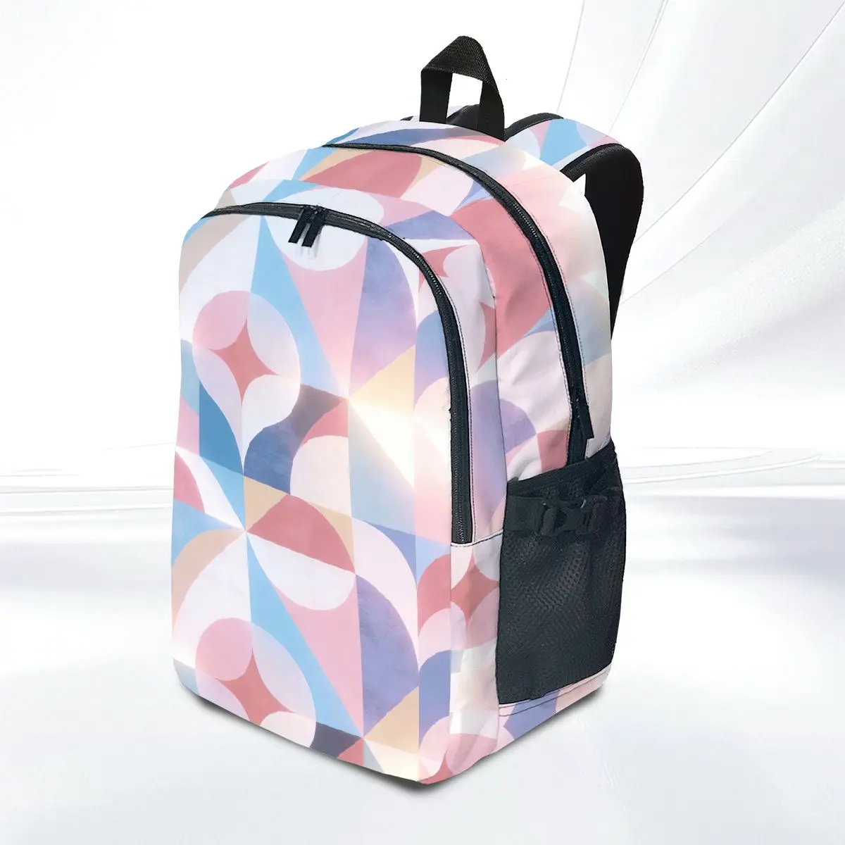 

1pc pink purple geometric pattern art style niche backpack, can accommodate computers, suitable for commuting, clothing matching