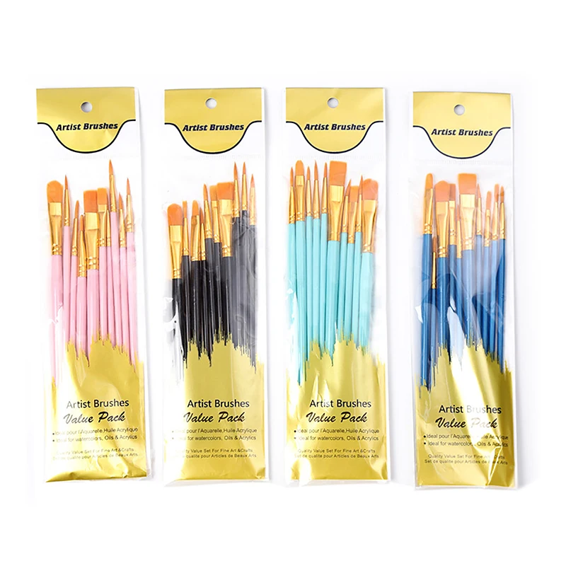 10 Plastic Long Pole Children's Art DIY Graffiti Nylon Watercolor Acrylic Set Brushes