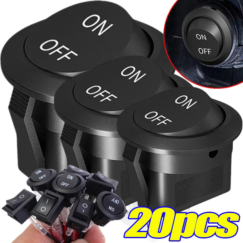 Auto Marine Electrical Switch Motorcycle Mini Round Rocker Switch 12 Volt on/Off Toggle Switch 15cm Pre-Wired 1/5/10/20pcs