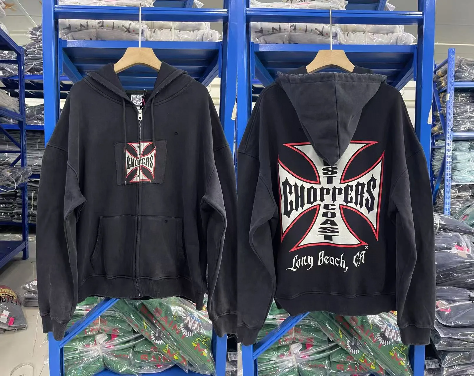 

West Coast Choppers 25SS Iron Cross Ree Толстовка на молнии с разрушенной талией Повседневная свободная хлопковая длинная толстовка све