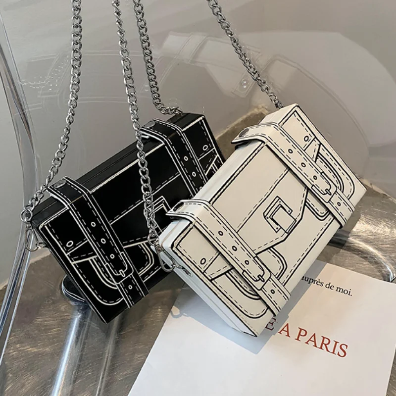 Personality Fashion Crossbody Bags for Women High Quality Leather Comic Box Square Bag Trend Unique Ins Small Shoulder Bag Woman