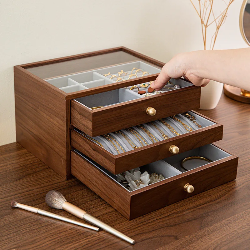 Jewelry box storage box wooden high-end exquisite hand jewelry earrings necklace wedding gift multi-layer drawer wholesale