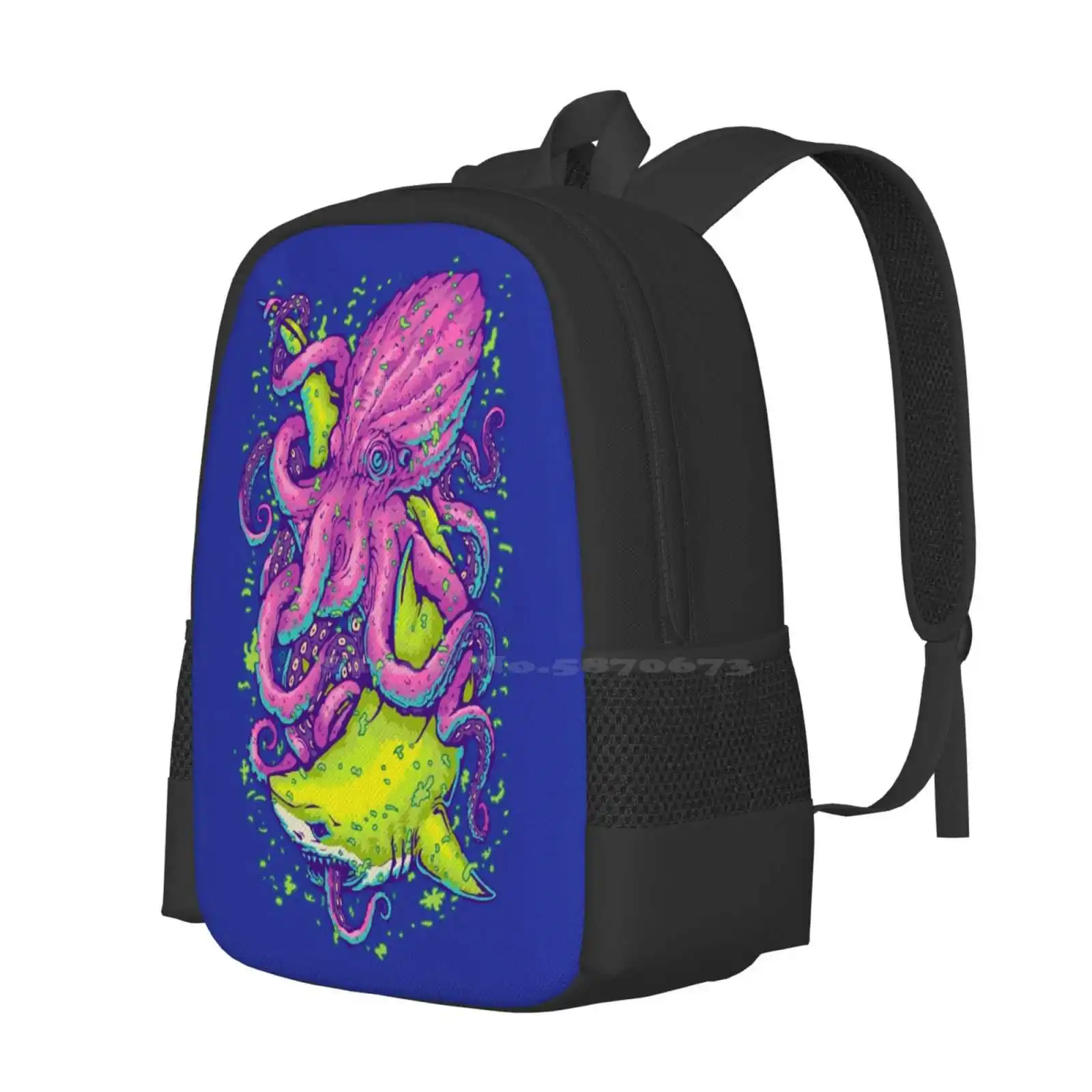 Shark Vs Kraken Hot Sale Schoolbag Backpack Fashion Bags Shark Fish Karken Squid Octopus Monster Sea Ocean Fight Battle Bite