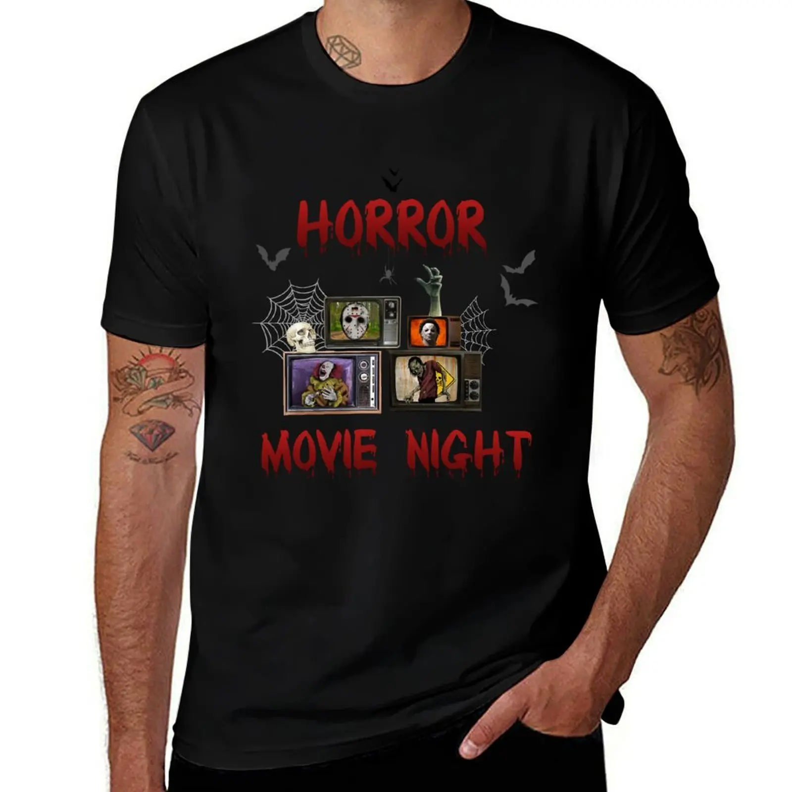 

Horror Movie Night T-Shirt anime figures oversized graphic tee customs plain white t shirts men