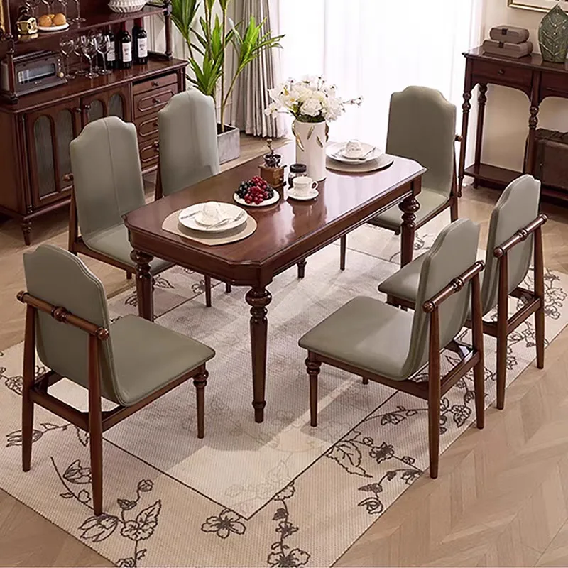 

French retro solid wood dining table and chair combination American simple small apartment