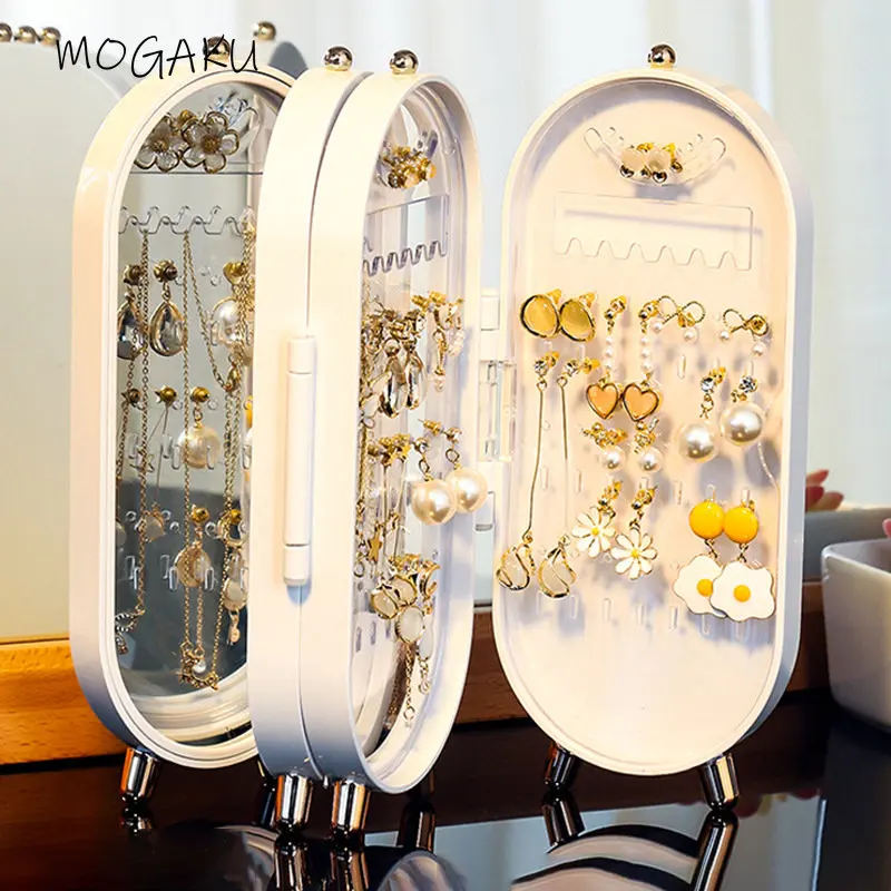 MOGAKU New Folding Jewelry Display Packaging Box Fashion Necklace Earrings Rings Accessories 4 Fan Desktop Stand Storage Popular