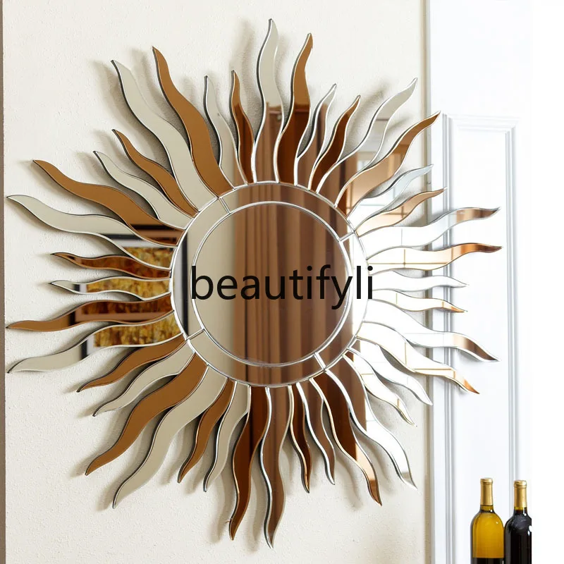 

Entrance decorative mirror wall hanging aisle creative round American wall hanging dining side villa art mirror