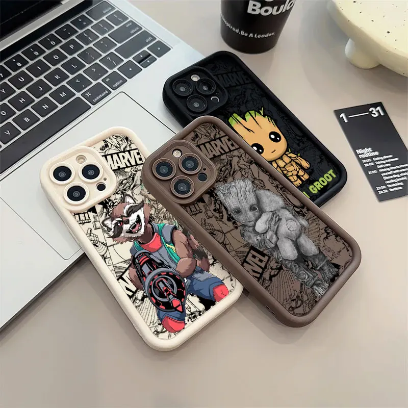 Groot Rocket Raccoon Marvel Phone Case For iPhone 11 12 13 14 15 16 Pro Max Silicone Case For iPhone 15 16 Plus Protective Cover