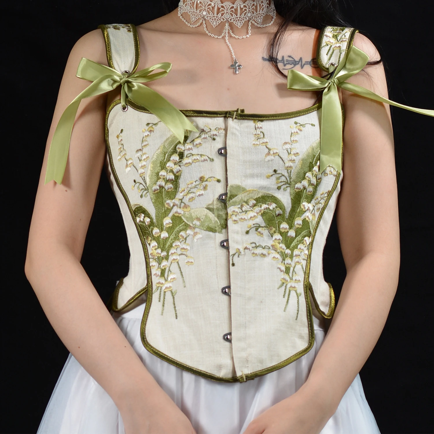 Original Design Lily of The Valley Embroidered Waist Corset Tops To Wear Out