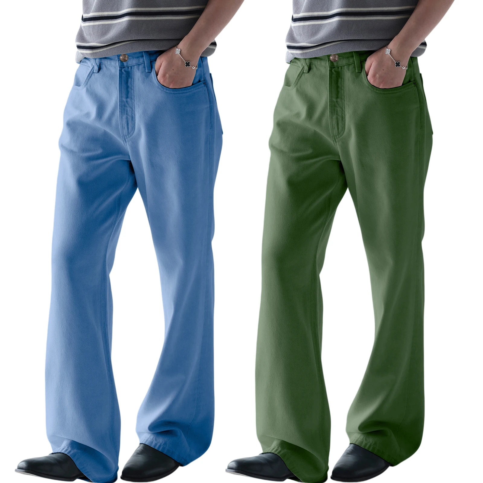 

Men's Denim Straight Pants High Waist Pleated Casual Trousers Business Formal Breathable Loose Fit Wide Leg Suit Pants Summer