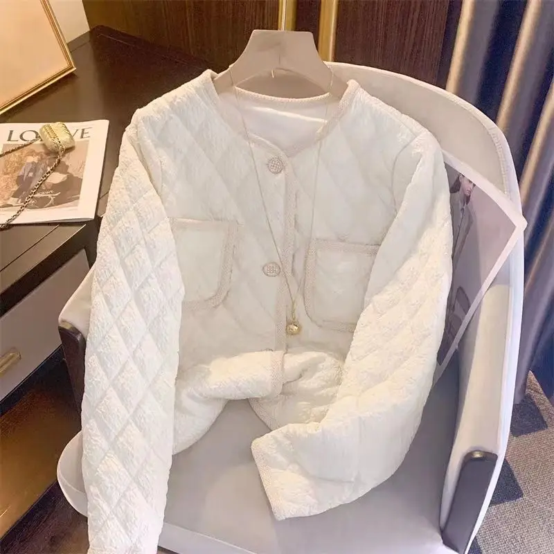 

Casual Cotton Jaet Women's ort Sle Diamond Patterned Autumn Winter New Arrival plus Size ort Cotton Coat Outerwear