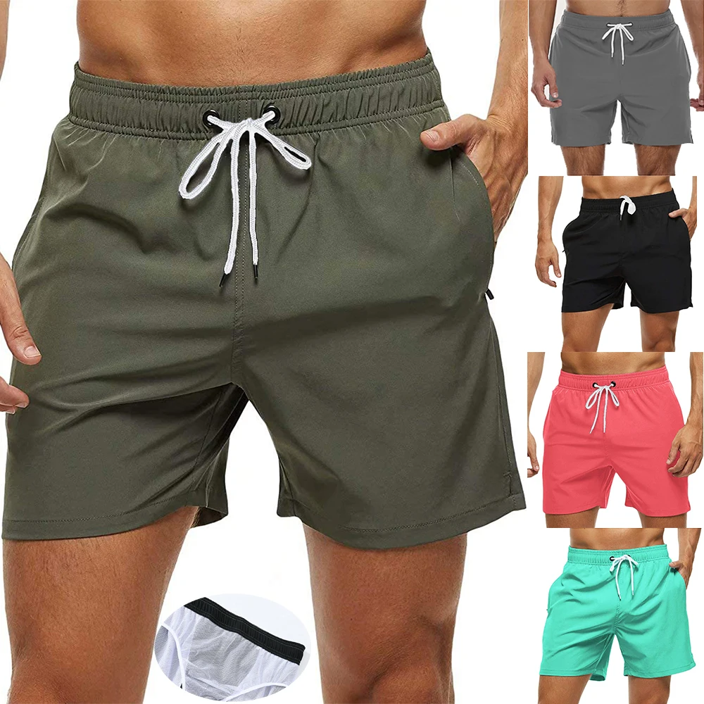 Men's Swim Trunks Beach Shorts Drawstring with Mesh Lining Elastic Waist Plain Breathable Soft Casual Daily Streetwear