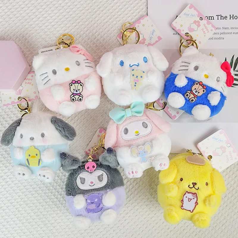 Anime Sanrio Plush Toy Cute Hello Kitty Keychain Kawaii Cinnamoroll Plush Wallet Melody School Bag Pendant Gifts for Kids Girls