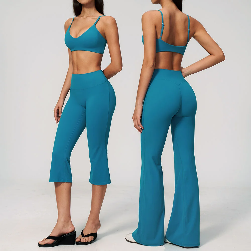 Women's 2PCS Yoga Suit Tracksuits Deep V Workout Shockproof Set Outdoors Sports Suits High Waist Butt Lift Tights Gym Clothing