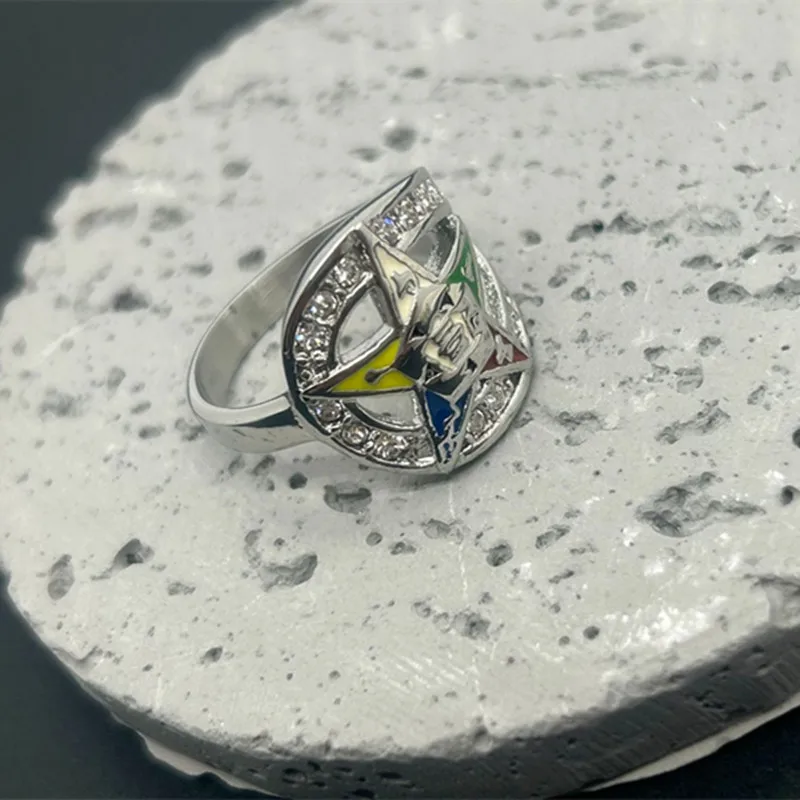 1Pcs Steel Order Of The Eastern Star Rhinestone Enamel Ring Fashion Masonic OES  Jewelry Gift Mason Decoraction OGR009