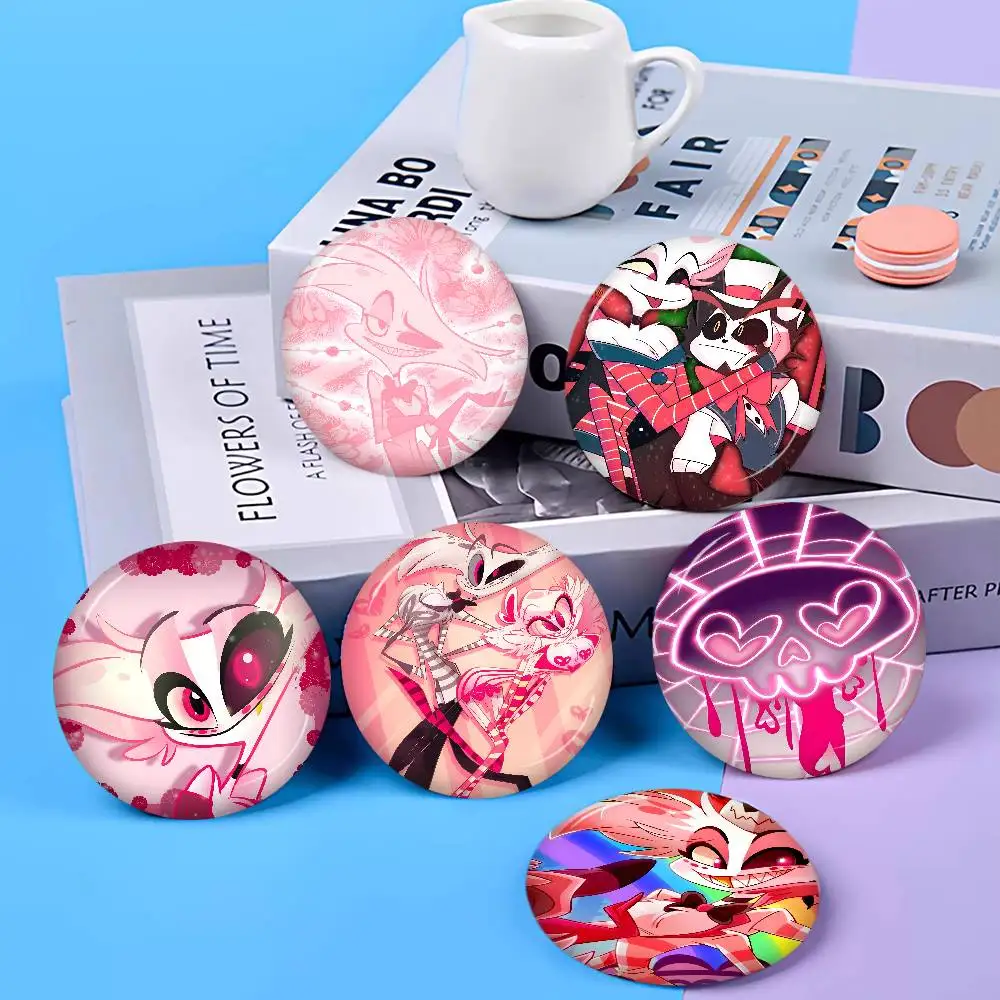Anime H-hazbin H-hotel Angel Dust Creative Pins Funny Faces Round Snap-in Brooch Badge Backpack Hat Accessories Jewelry Gifts