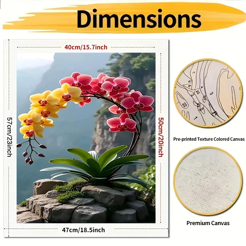 Professional Art Use A Set of Digital Oil Painting Kit Titled 'Cliff Orchid Blossoms' As an Artistic Gift, Designed for Number P