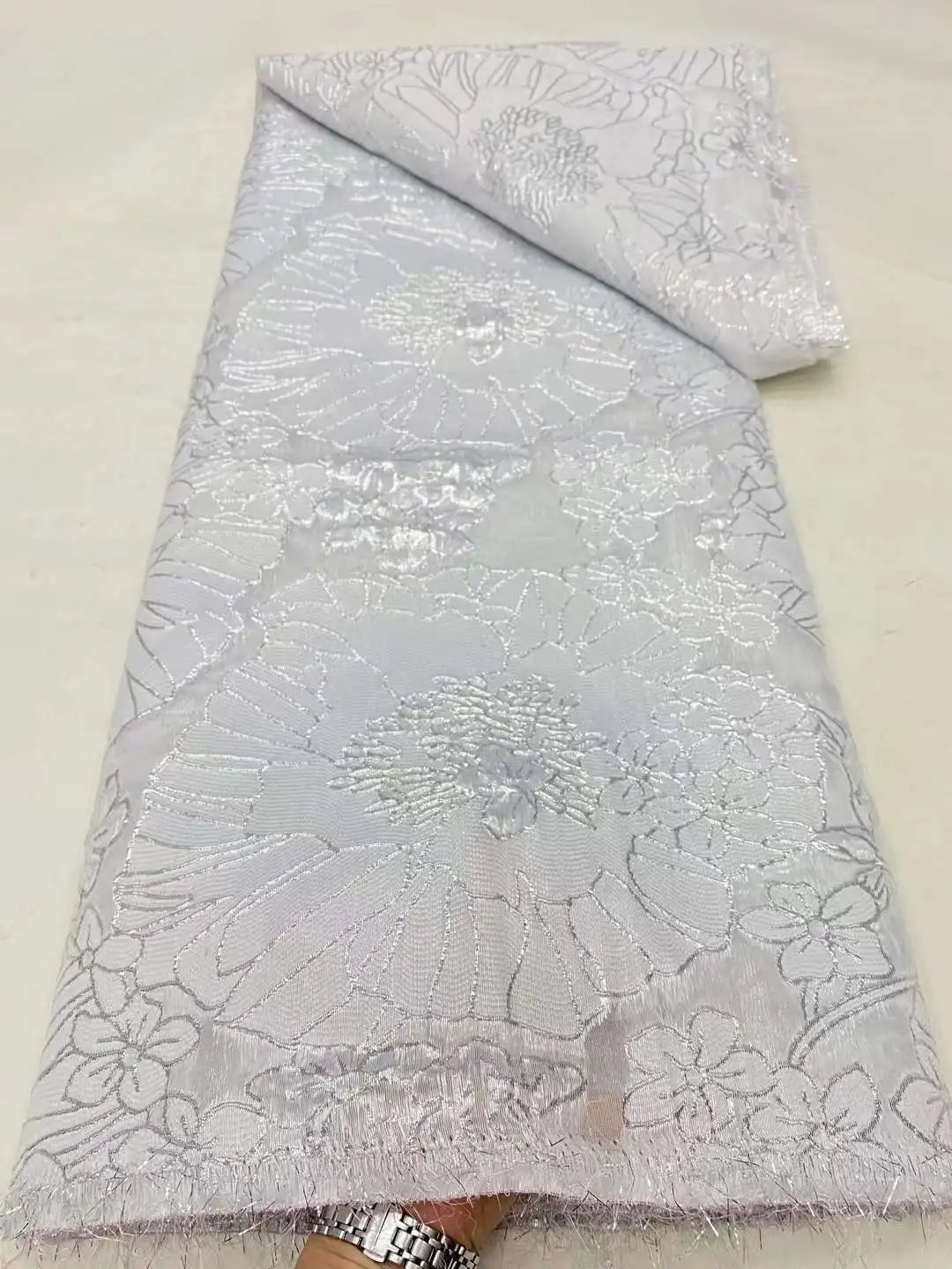 African Brocade Jacquard Lace Fabric For Woman Floral Damask Material Nigerian Gilding Lace Brocard Tissu 5Yard For Party Dress