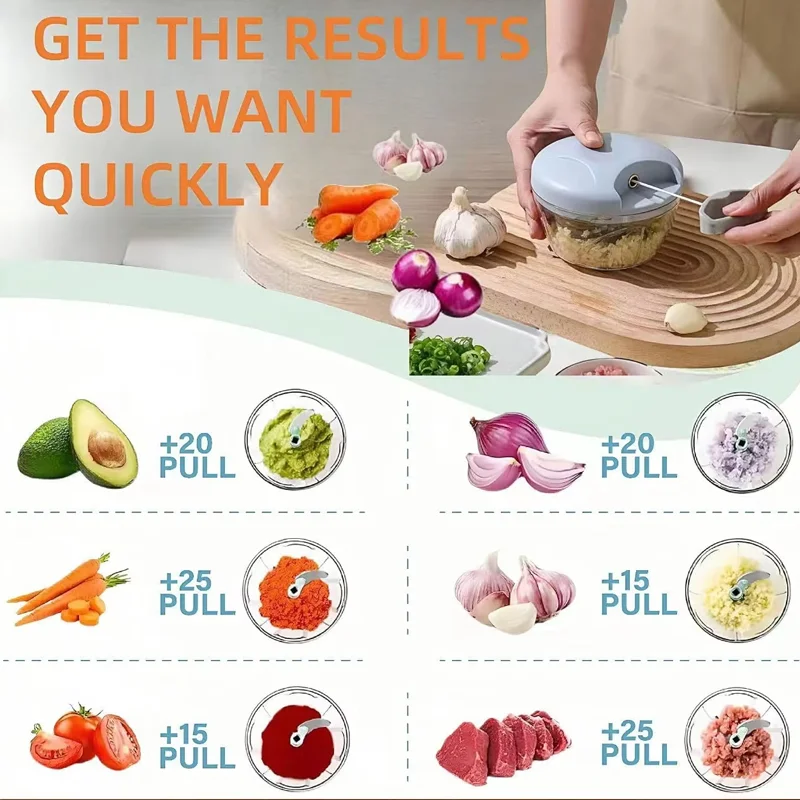 مفرمة ثوم يدوية، مطحنة طعام، قطع دوارة سحبت يدويًا، مناسبة للخضروات، اللحوم، الفاكهة، البصل، أداة المطبخ