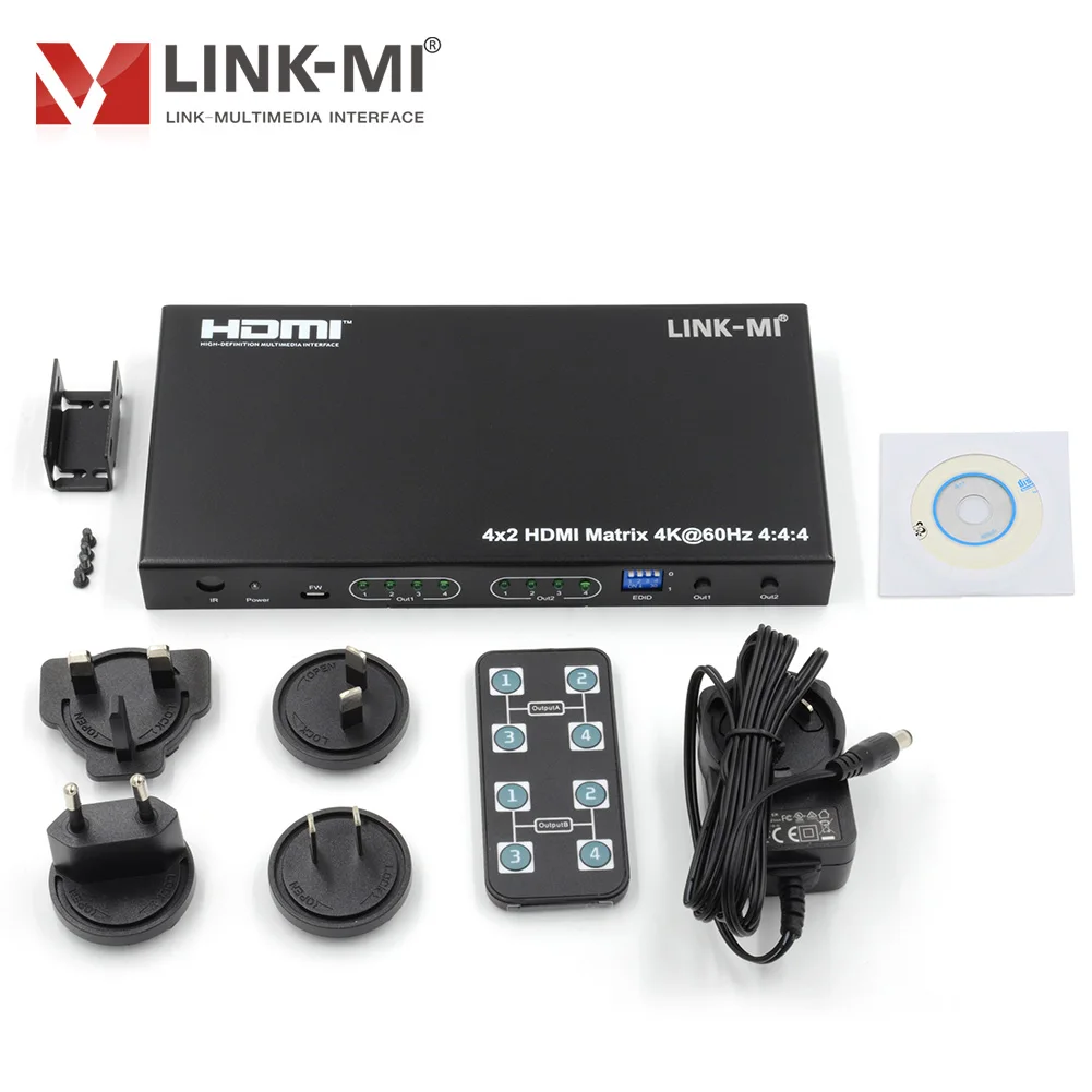 Switcher de matriz HDMI 4x2 com extração de áudio Switch de matriz HDMI profissional para salas de conferências e instalações AV