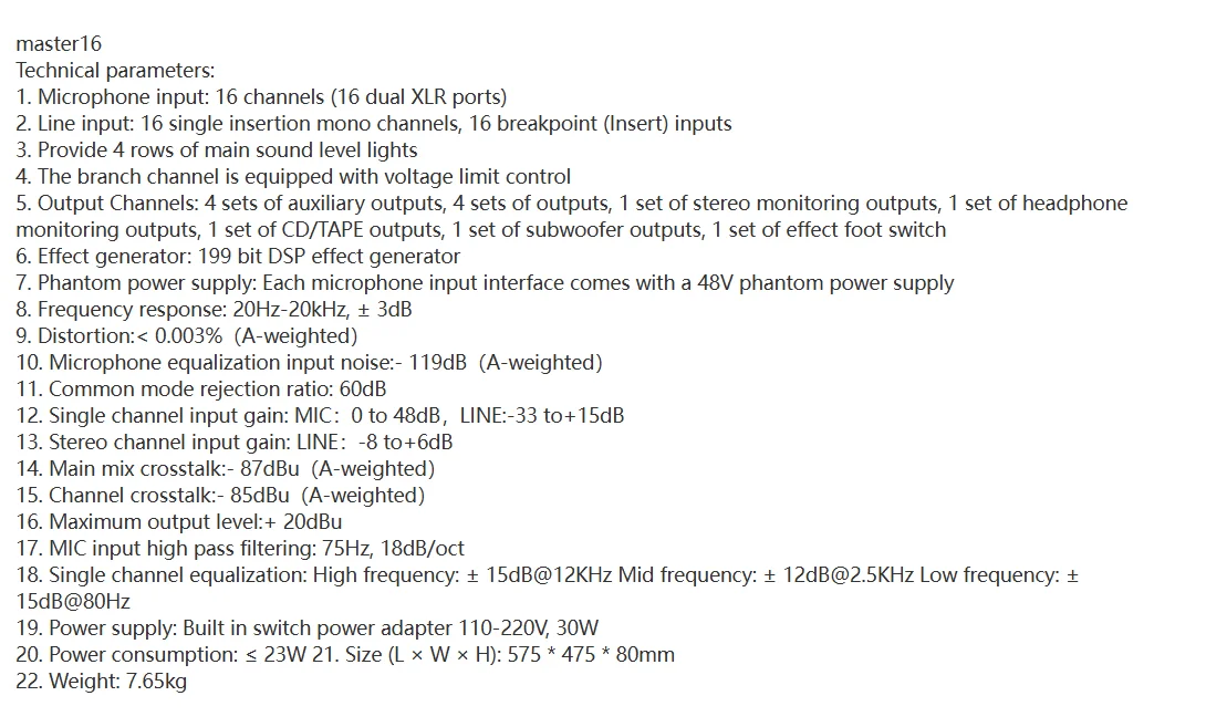 16-канальный профессиональный Bluetooth-микшер, 199-битный DSP, 4-диапазонный эквалайзер, MP3, 48 В, USB со звуковой картой, запись