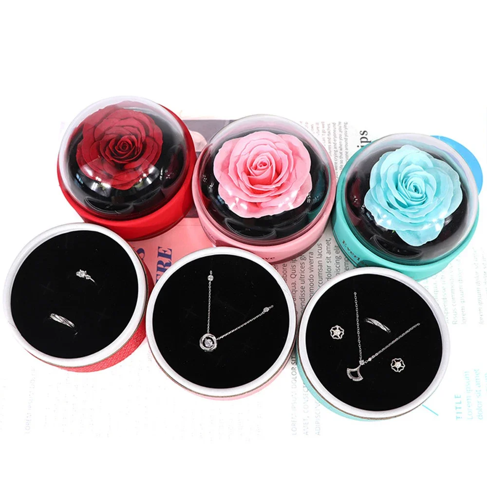 الكلاسيكية الجميلة روز هدية الاكريليك جولة رائعة شفافة هدية مربع قلادة حلقة الأقراط الزخرفية سوار صندوق مجوهرات