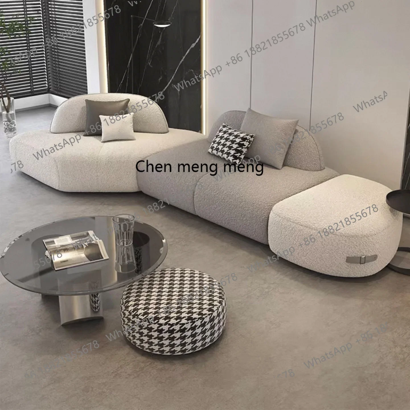Italian new fabric pebble module sofa simple two-color contrasting arc
