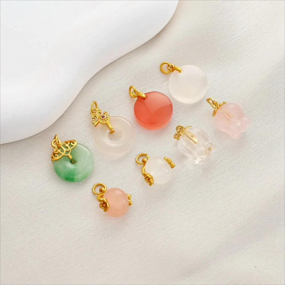 Natural Jadeite Safety Buckle Salt Source Agate Round No Matter Brand Donut Crystal Lily of The Valley Pendant DIY Accessories