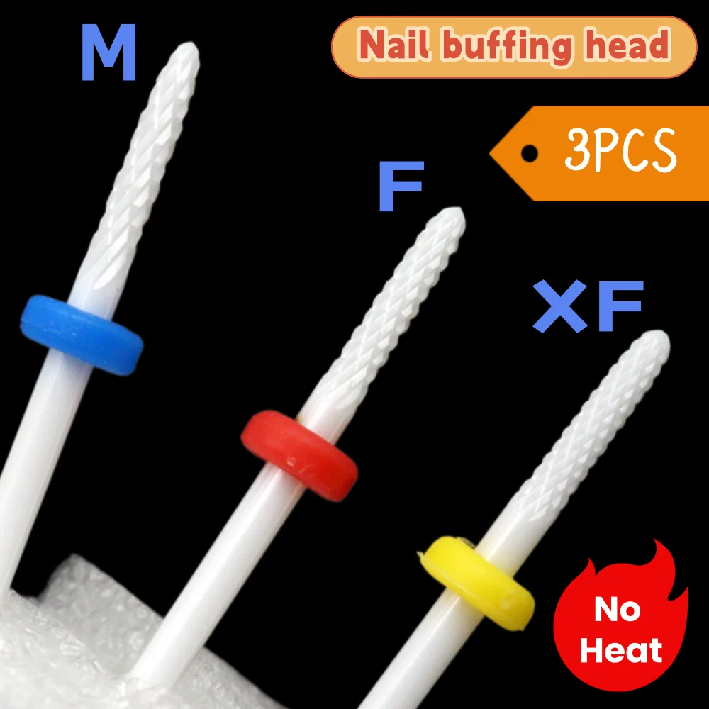 3-teiliges Keramik-Nagelbohrer-Set, professionelle E-File-Bits für Gel-Lack- und Acryl-Entfernung, Nagelvorbereitung, 3/32" Schaft