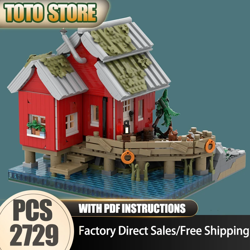

Moc Building Bricks The Fisherman's Home Model Technology Modular City Street View Block Toy DIY Assembly Christmas Set Gifts