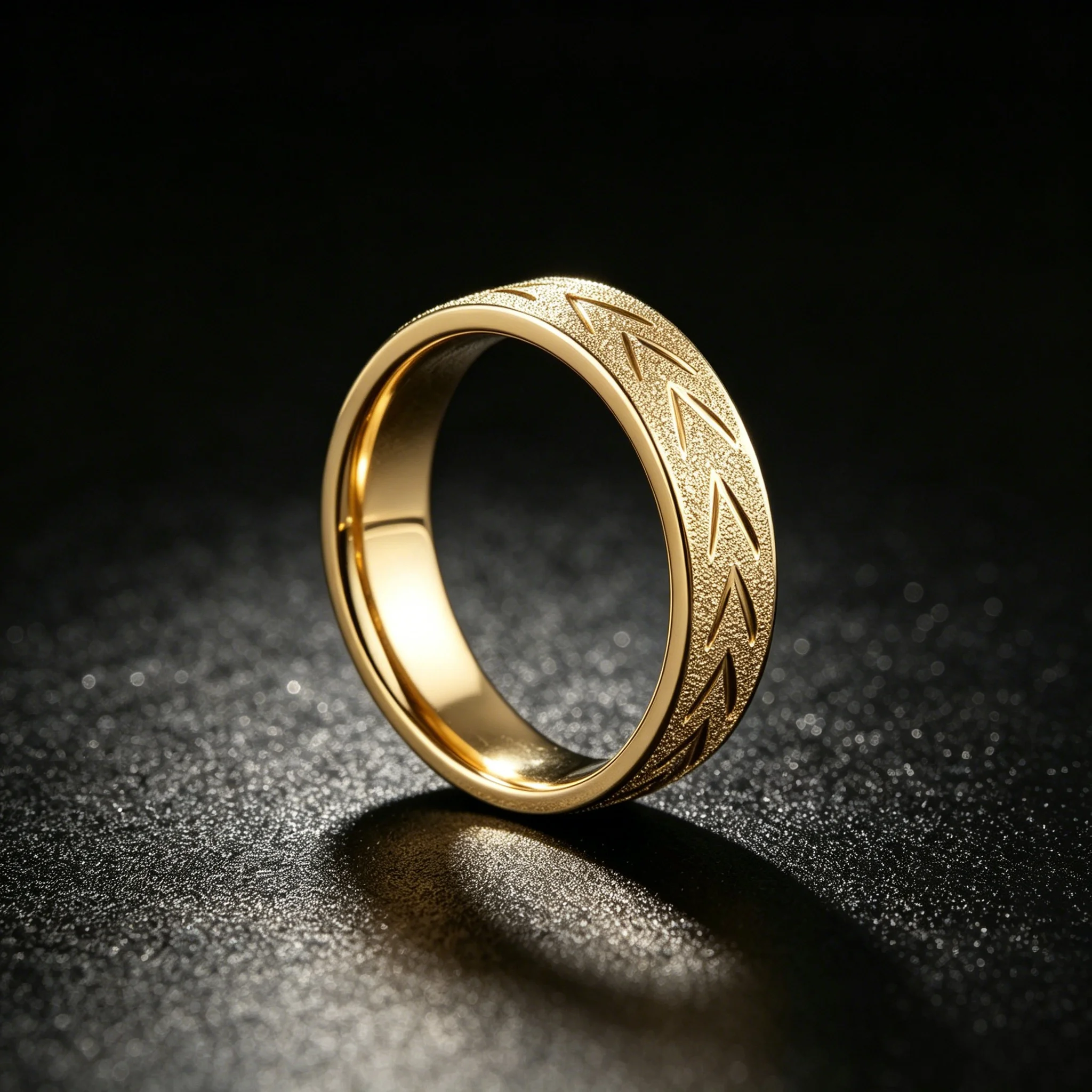 Gold Tone Unisex Band Ring, Wheat Leaf Engraved Matte Frosted Stainless Steel Promise Ring for Men Women Daily Wear