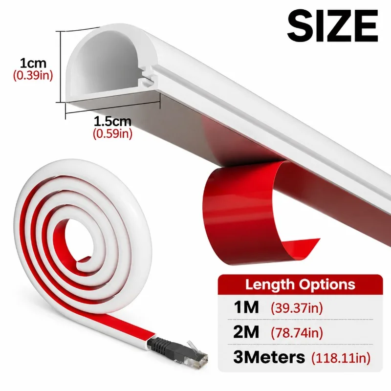1PC 1/2/3Meters Flexible PVC Cable Duct Self Adhesive Wire Cover Cord Hider Side Open Raceway for TV Computer Cable Management